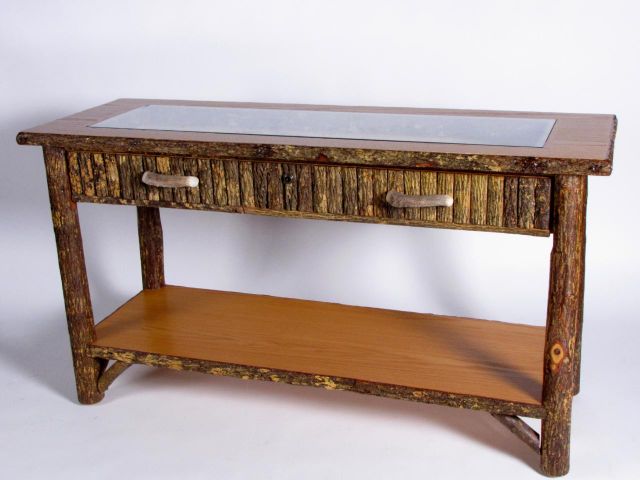 Appraisal: Old Hickory vitrine sofa table in rustic sanded bark finish