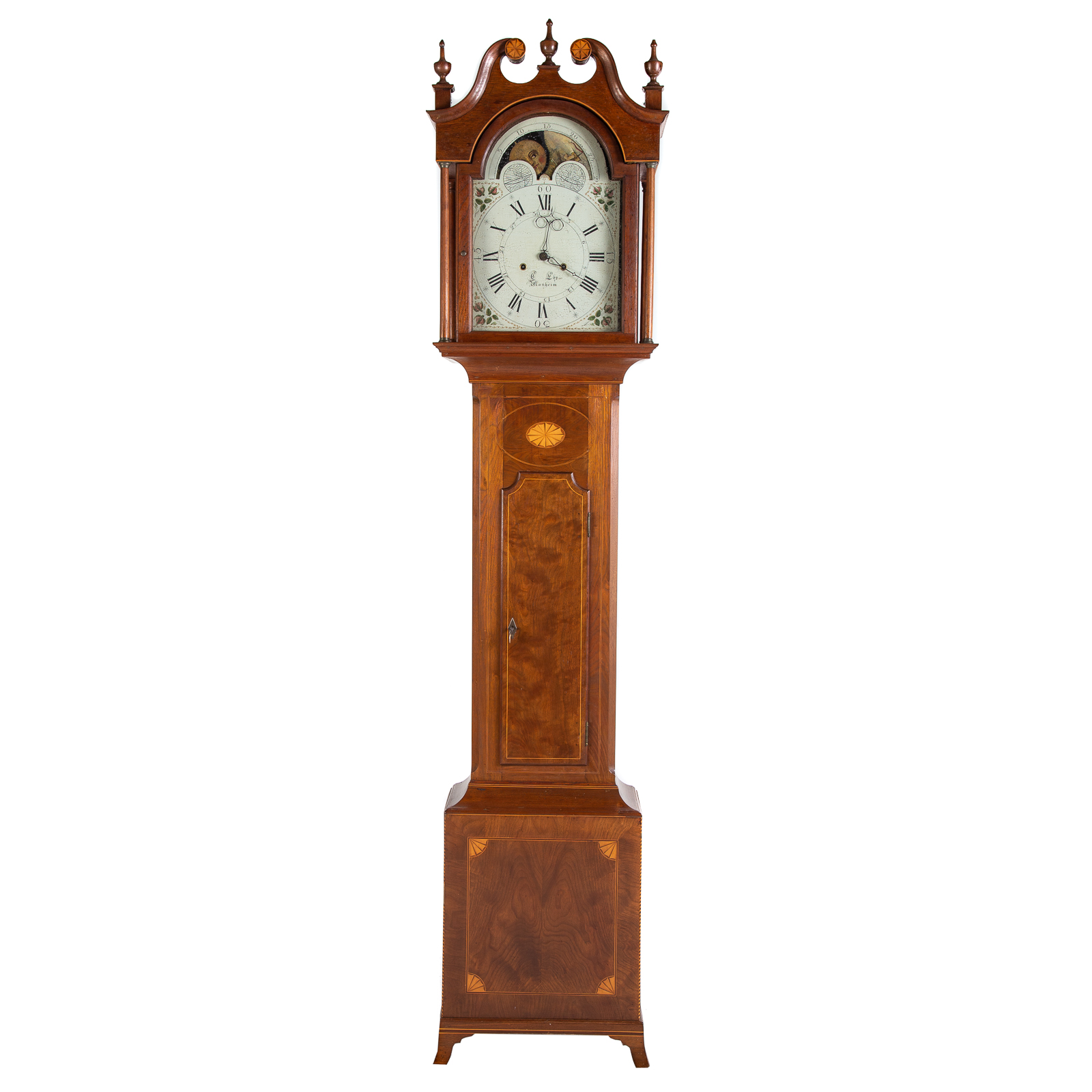 Appraisal: FEDERAL WALNUT TALL CASE CLOCK JACOB EBY Circa elaborate inlaid