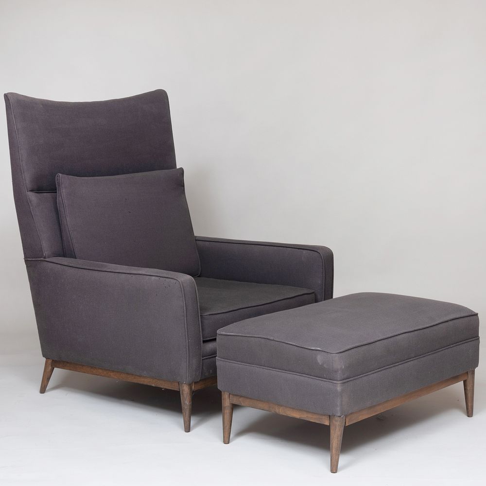 Appraisal: Paul McCobb Upholstered Armchair and Ottoman The armchair x x