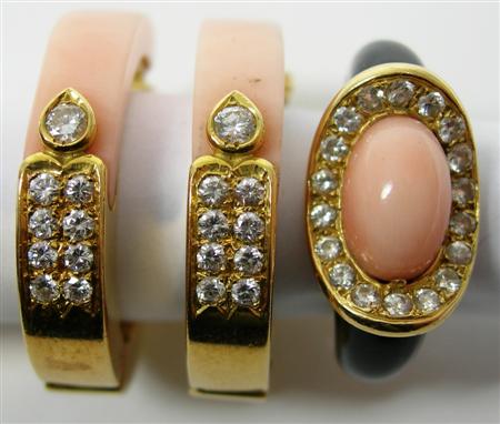 Appraisal: A pair of ct gold mounted coral and diamond set