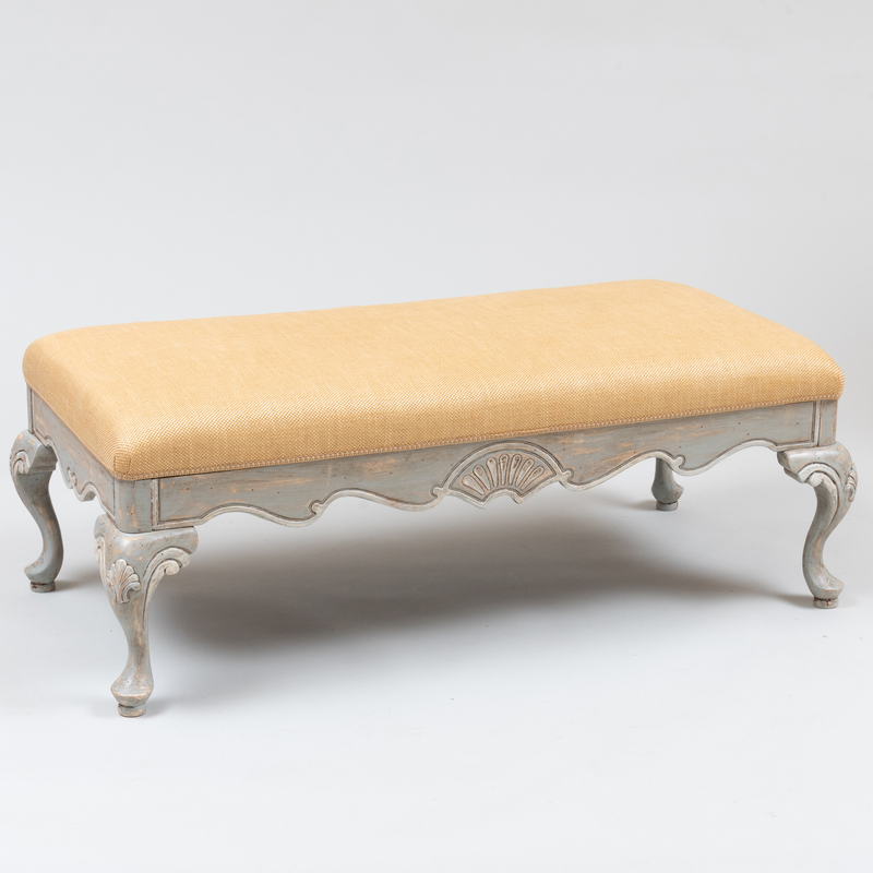 Appraisal: Italian Rococo Style Grey Painted and Upholstered Bench x ft