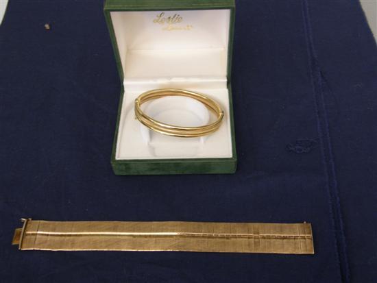 Appraisal: Hallmarked ct gold wide flat link bracelet and a hallmarked