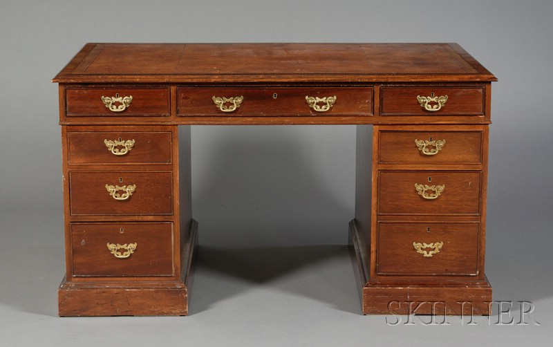 Appraisal: Georgian-style Leather-top Mahogany Pedestal Desk th century with tooled leather