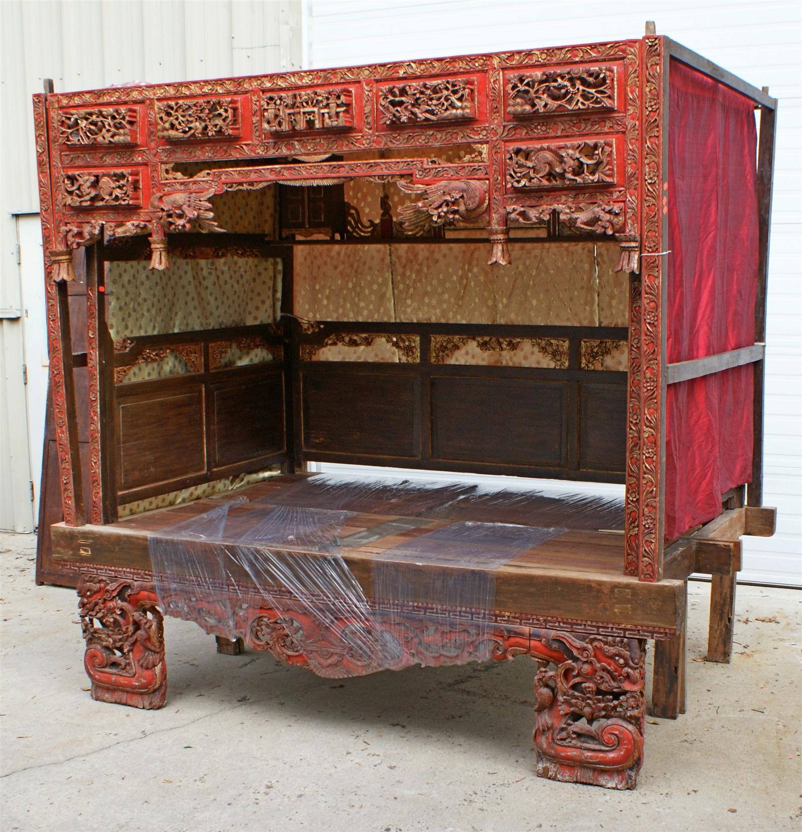 Appraisal: Carved and Painted Chinese Opium bed th th c w