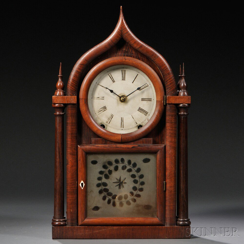 Appraisal: Brewster Ingraham Ogee Gothic Rosewood Shelf Clock the four-spire case