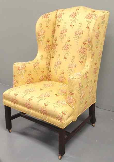 Appraisal: English Chippendale mahogany wing chair th th c with yellow