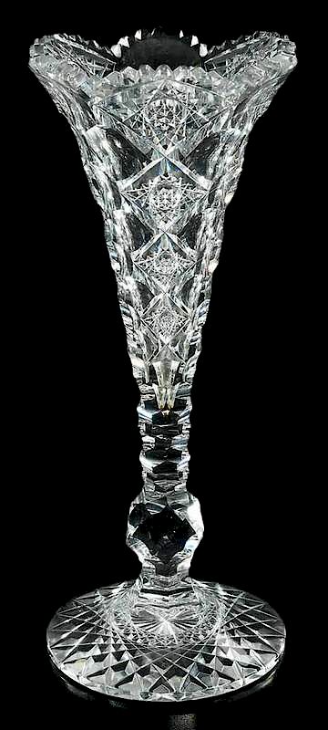 Appraisal: Brilliant Period Cut Glass Trumpet Vase Queens pattern Hawkes mark