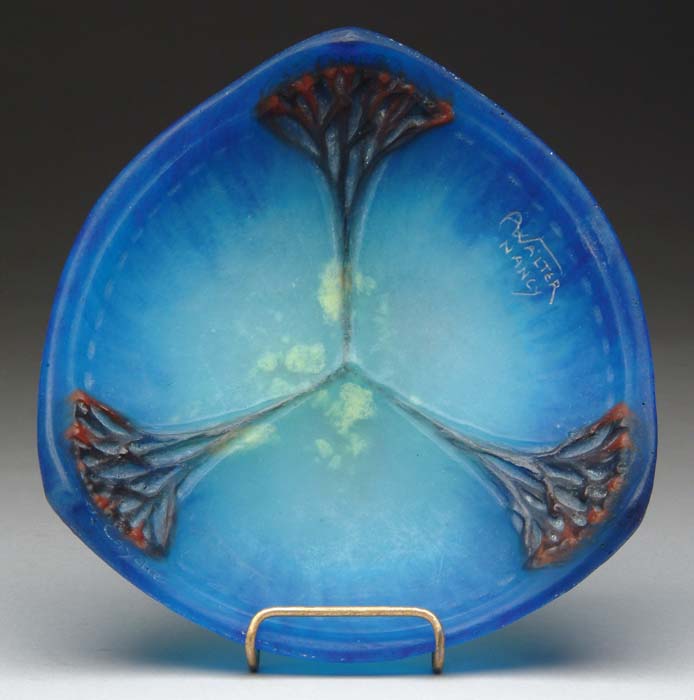 Appraisal: A WALTER PATE DE VERRE DISH Stylized vegetation in shades