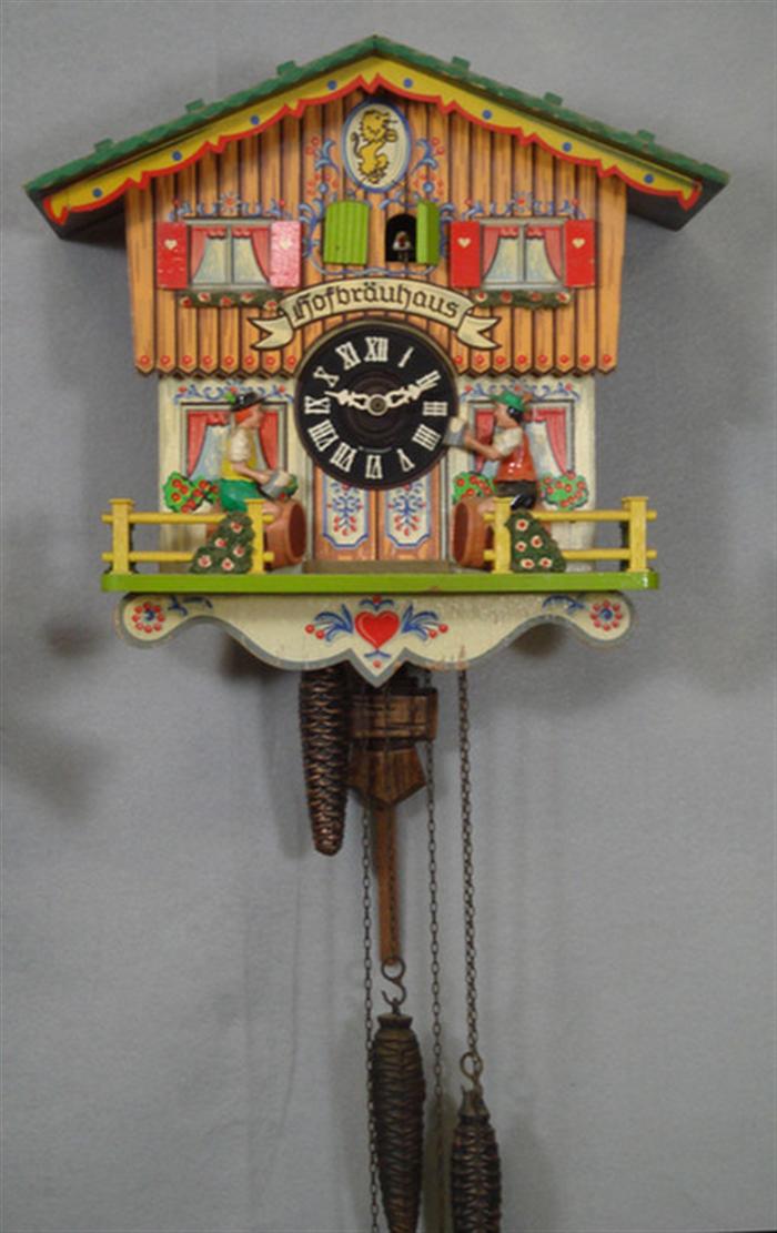 Appraisal: Carved painted Black Forest cuckoo clock Hofbrauhaus tavern scene men