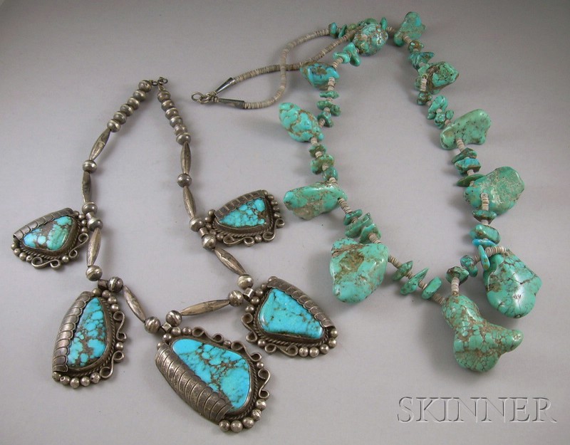 Appraisal: Two Southwest Necklaces one turquoise one silver and turquoise and