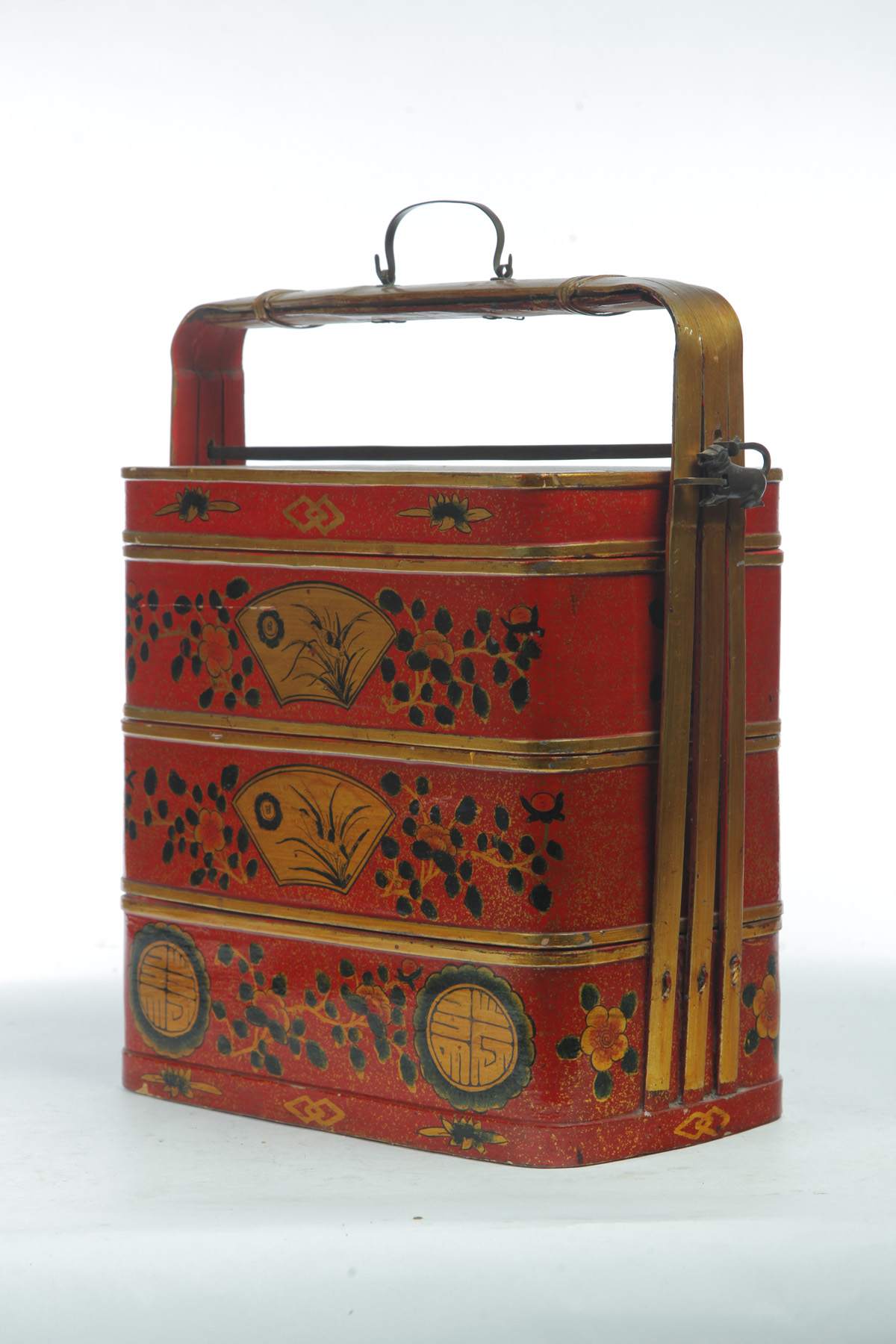 Appraisal: ASIAN LACQUERED CARRYING CONTAINER Second half- th century Three compartments