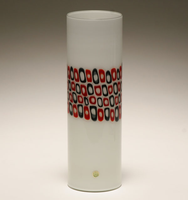 Appraisal: Gino Vistosi white cylindrical murrina art glass vase Red and