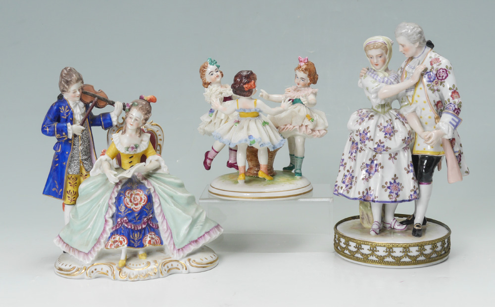 Appraisal: PIECE DRESDEN STYLE PORCELAIN FIGURINES An assembled collection of figurines