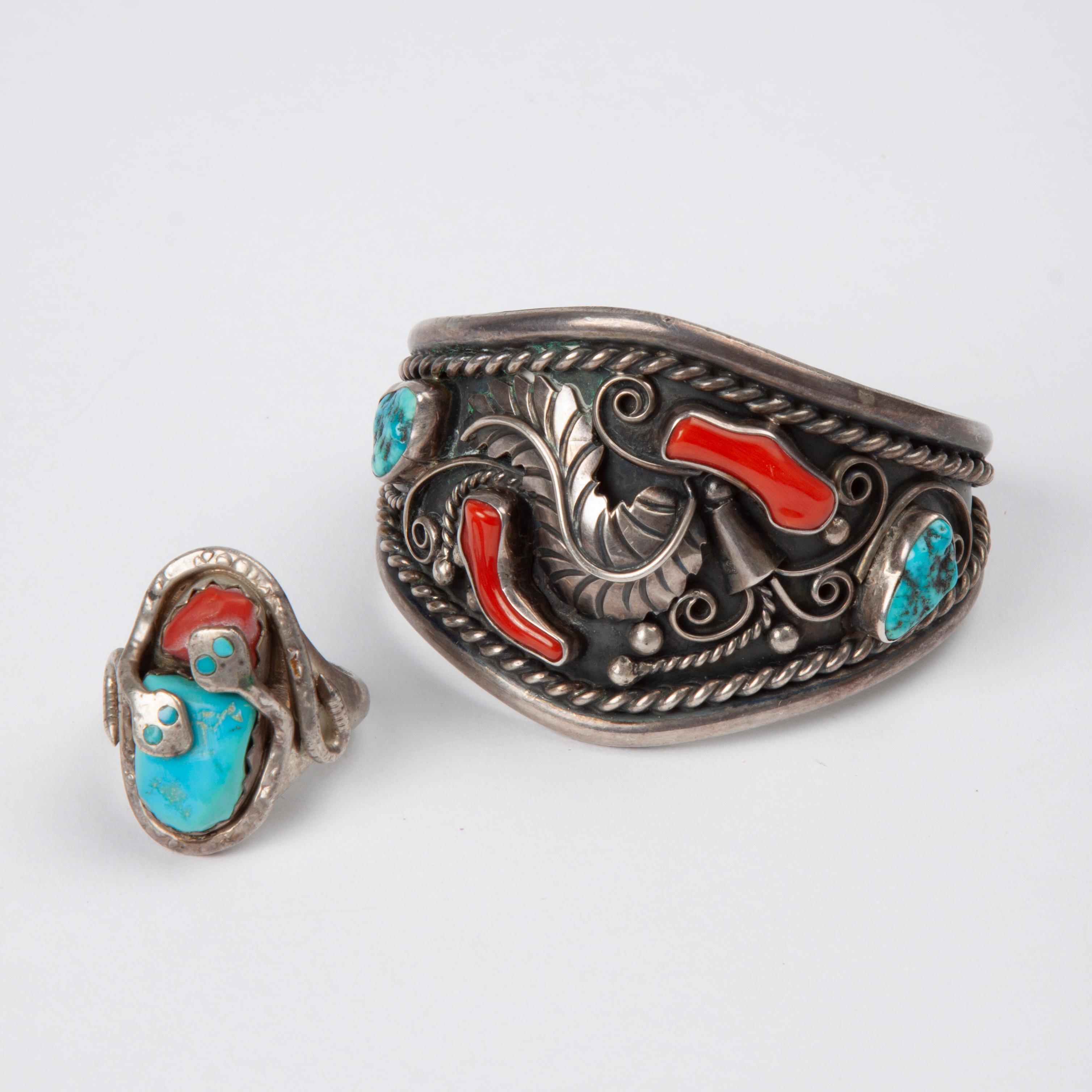 Appraisal: EFFIE C ZUNI SNAKE RING CJT NAVAJO CUFF Two pieces