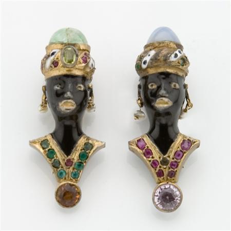 Appraisal: Two Black Enamel Colored-Stone and Stone Blackamoor Clips Estimate -