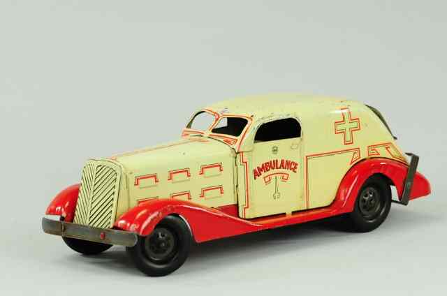 Appraisal: MARX AMBULANCE C 's pressed steel scarce example white body