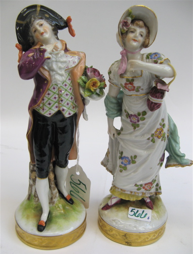 Appraisal: TWO PAIR DRESDEN PORCELAIN ENAMELED FIGURES pieces total hand enameled