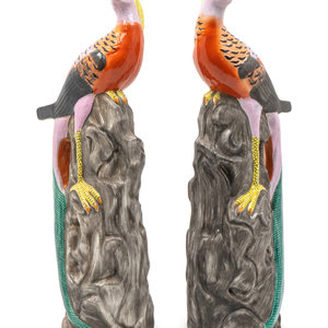 Appraisal: A Pair of Chinese Polychrome-Decorated Porcelain Pheasants Height x width