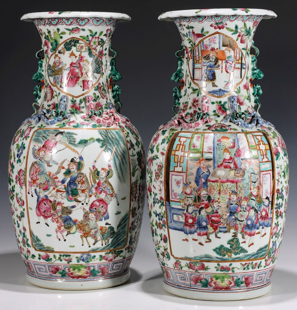 Appraisal: LARGE MID TH C CHINESE FAMILLE ROSE PORCELAIN VASES The