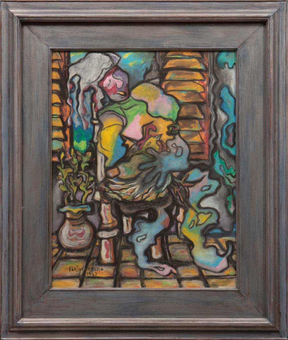 Appraisal: Rene Portocarrero Cuban - Woman Plucking a Rooster pastel on