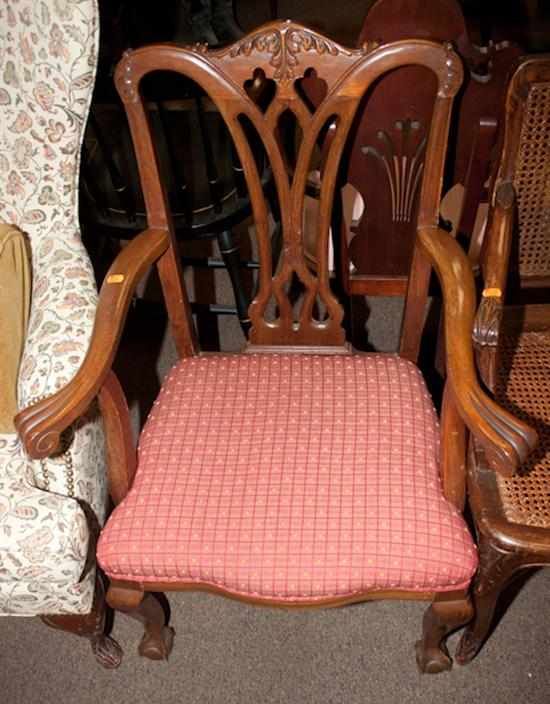 Appraisal: Chippendale style carved mahogany upholstered armchair Estimate - All property