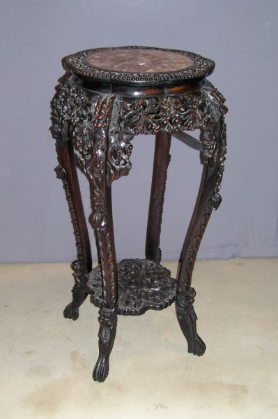 Appraisal: Oriental Rosewood Stand Rosewood carved stand with pierced vine and