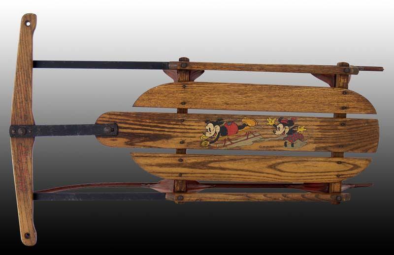 Appraisal: Walt Disney Mickey Minnie Mouse Sled Description '' Wood and