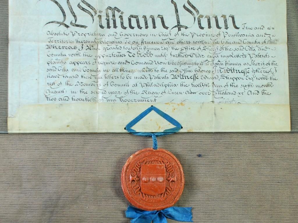 Appraisal: WILLIAM PENN EARLY EIGHTEENTH CENTURY PARCHMENT DOCUMENT CONCERNING THE PROVINCE