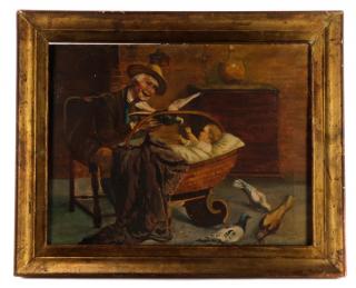 Appraisal: Circle of J G Brown Pigeons and Bassinet Oil Circle