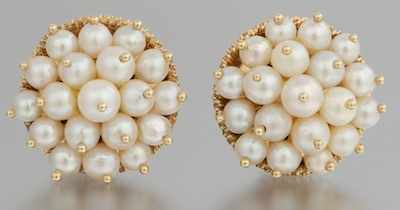 Appraisal: A Pair of k Gold and Pearl Cluster Ear Clips