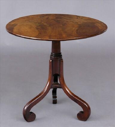 Appraisal: GEORGE III MAHOGANY TILT-TOP TEA TABLE The -board top on