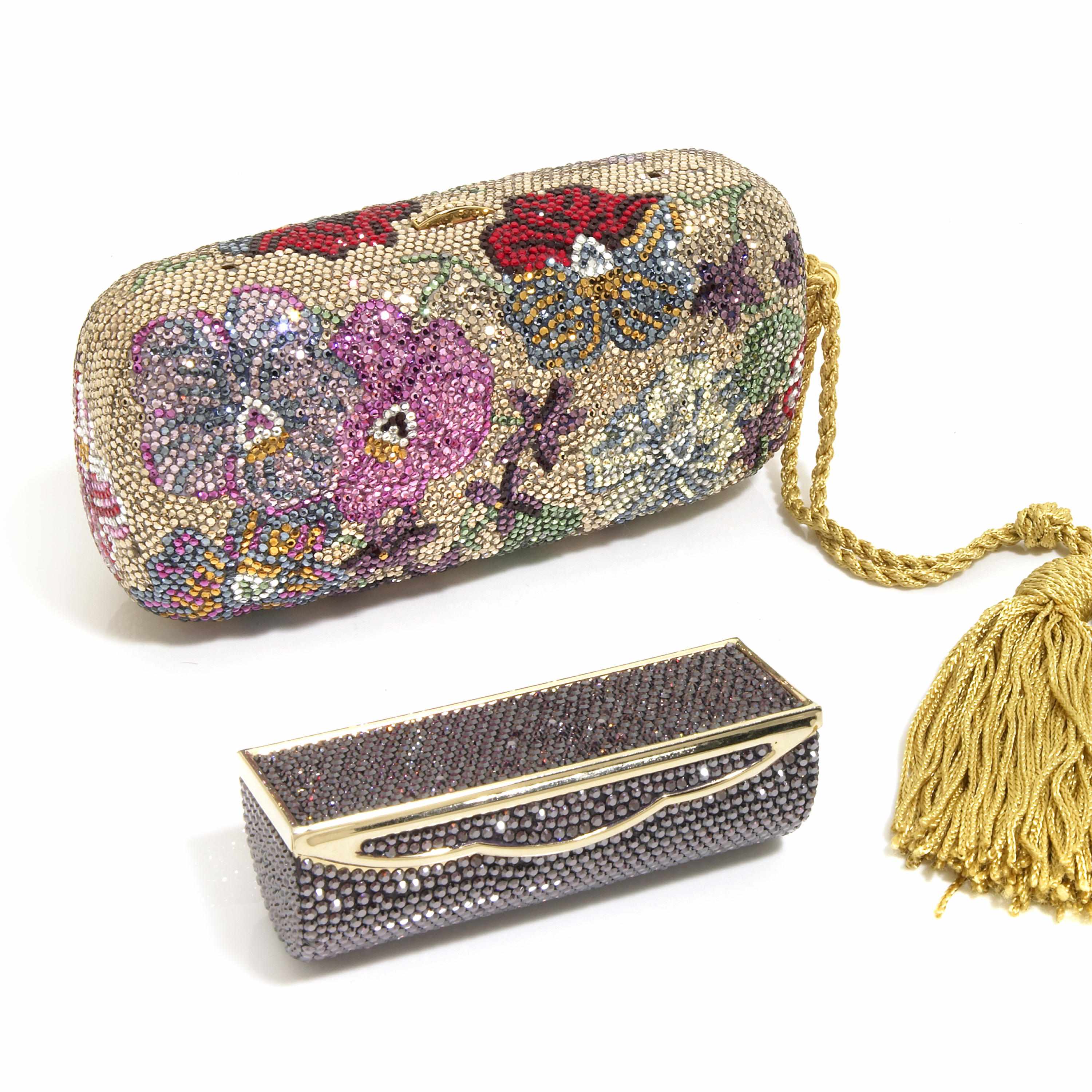 Appraisal: A gold and multi-colored crystal floral purse together with a