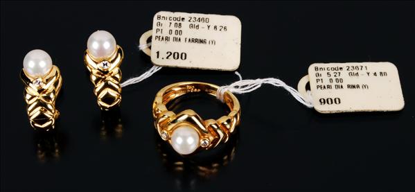 Appraisal: A cultured pearl and diamond ring and a pair of