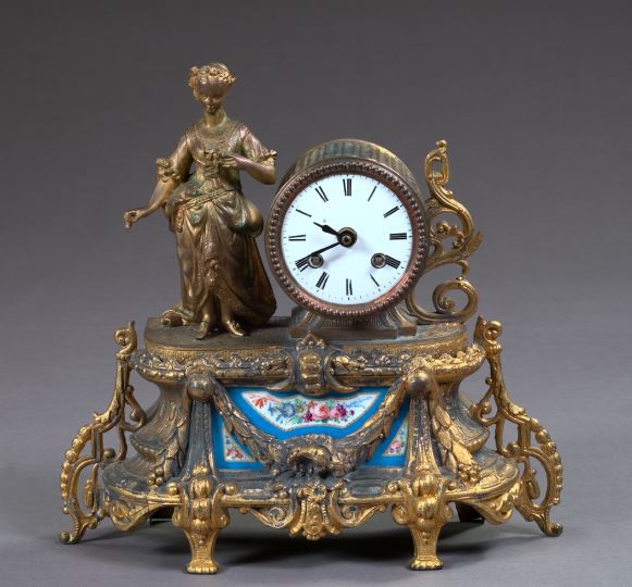 Appraisal: Diminutive Napoleon III Porcelain-Set Gilded Brass Mantel Clock third quarter