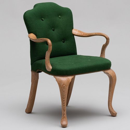 Appraisal: CONTEMPORARY CERUSE OAK AND UPHOLSTERED SHEPHERD'S HOOK ARMCHAIR IN THE