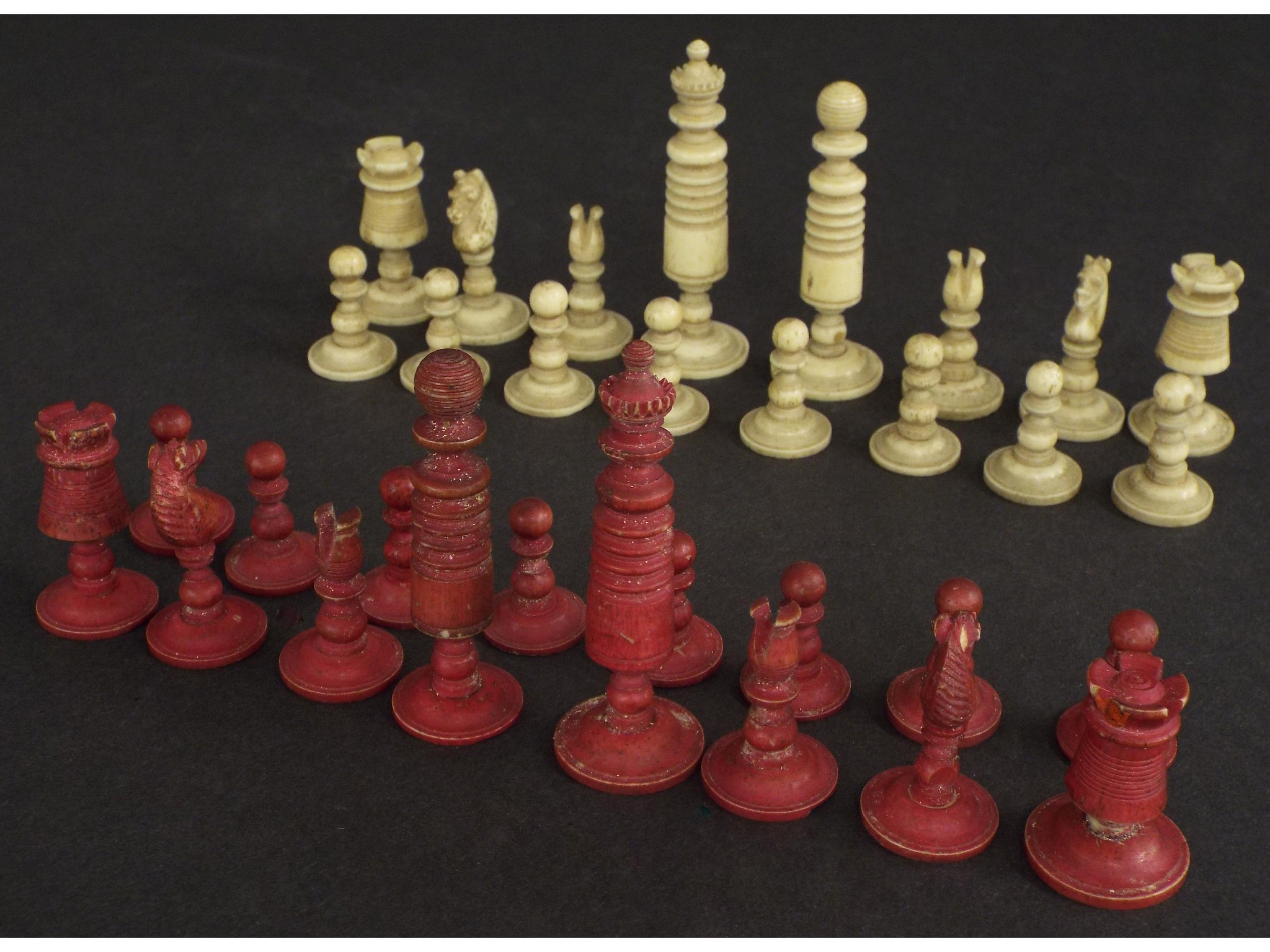 Appraisal: Antique ivory chess set of small proportions height of king