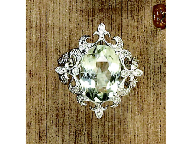 Appraisal: GREEN AMETHYST AND DIAMOND RING k white gold lady's ring