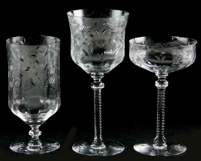 Appraisal: Set of Vintage Etched Glass Stemware pieces including goblets in