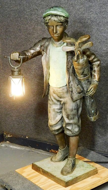 Appraisal: Outdoor Bronze Golfing Lawn Jockey Light th Century Naturalistic young