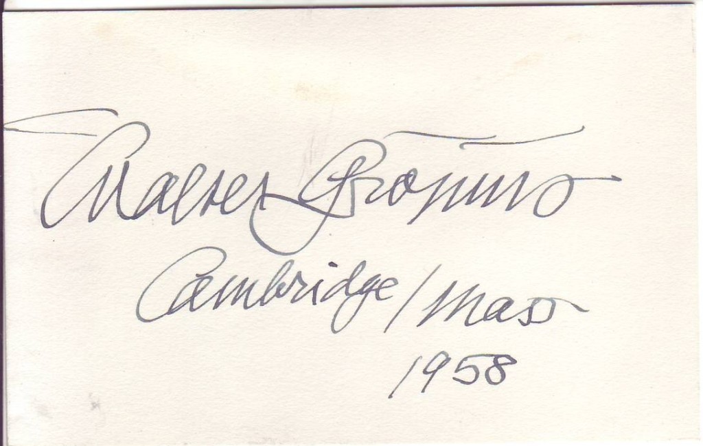 Appraisal: ARCHITECTS GROPIUS WALTER Signature and date on a small card