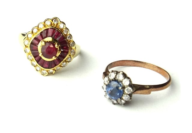 Appraisal: An ct gold ruby and diamond set cluster ring claw