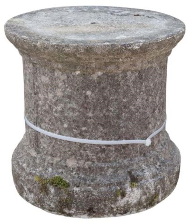 Appraisal: Cast stone cylindrical pedestal th c approx h diam PLEASE