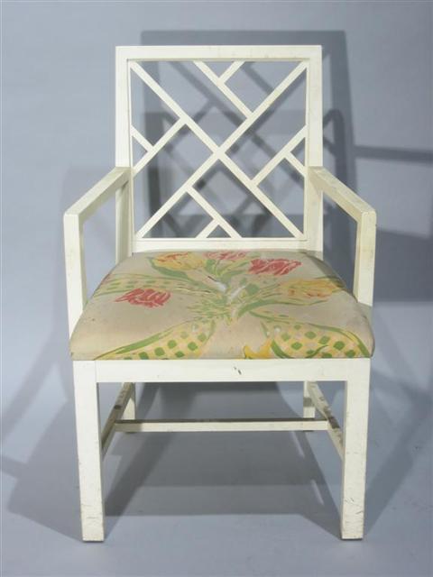 Appraisal: DOROTHY DRAPER STYLE WHITE PAINTED TRELLIS CHAIR Executed post-Dorothy Draper