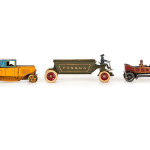 Appraisal: Three Painted Tin Vehicles th Century comprising a Marx 'Cadillac