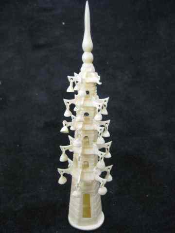 Appraisal: Carved Ivory Temple with HangingDecoration '' tall minor loss