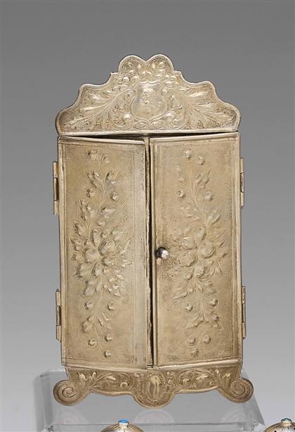 Appraisal: Continental silver spice chest th century Modeled as a corner