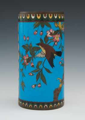 Appraisal: A Cloisonne Brush Pot th Century Cylindrical copper pot with