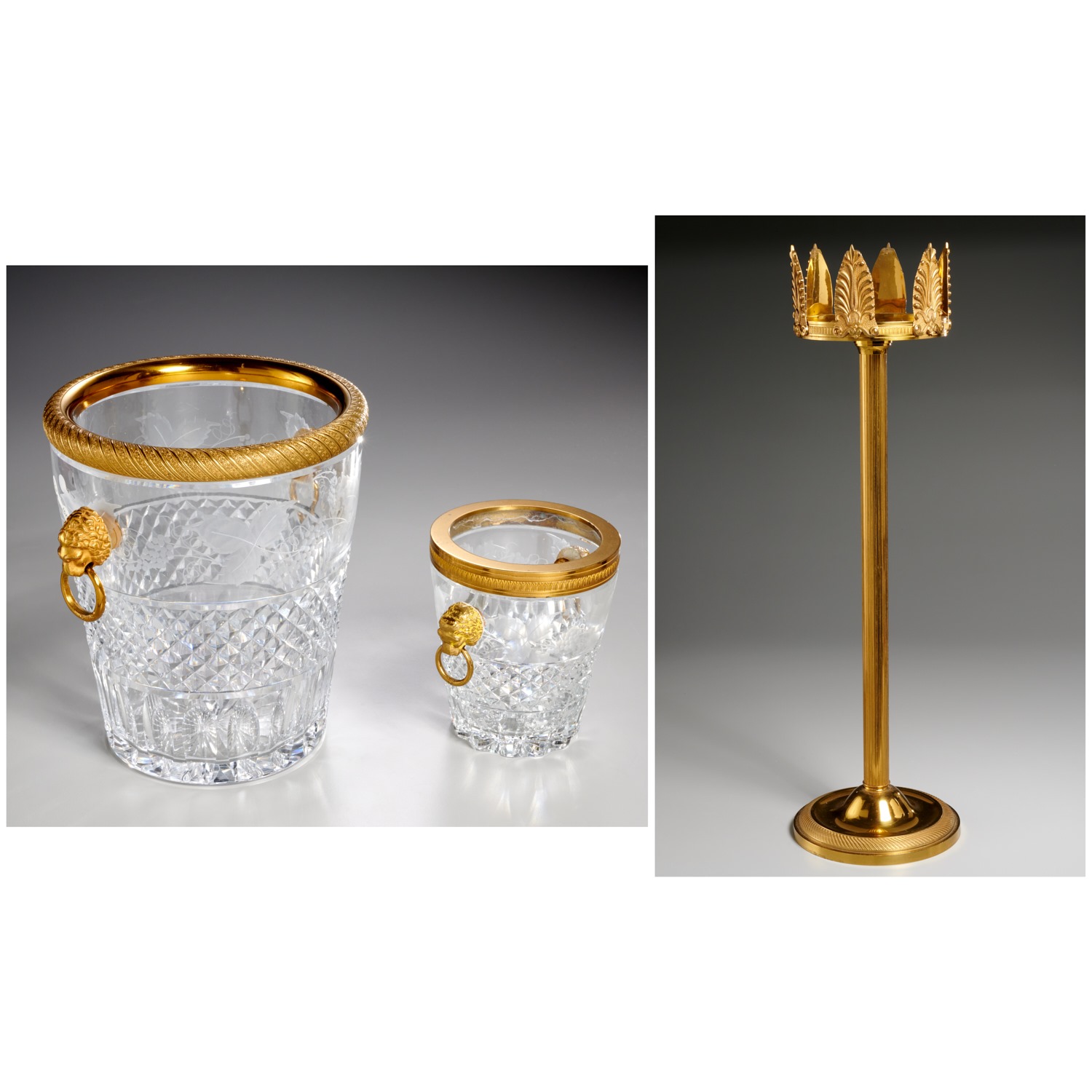 Appraisal: FRENCH STYLE CRYSTAL BOTTLE COOLERS AND STAND th th c