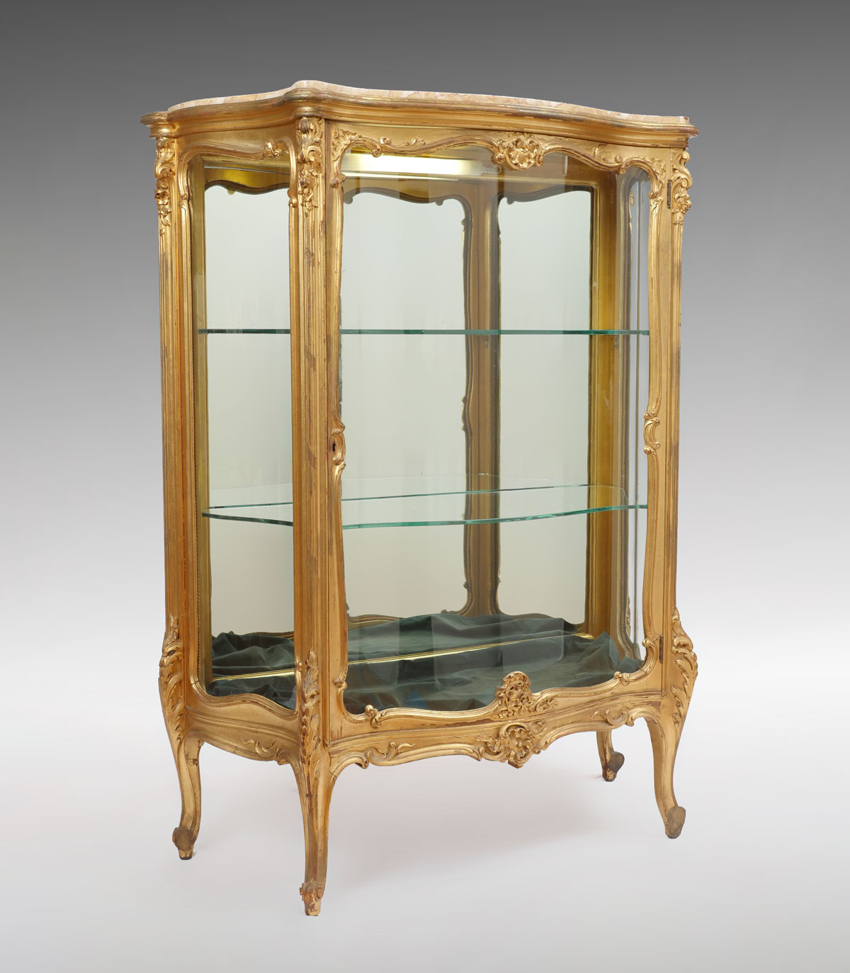 Appraisal: CARVED GILT MARBLE TOP DISPLAY Marble top display case having