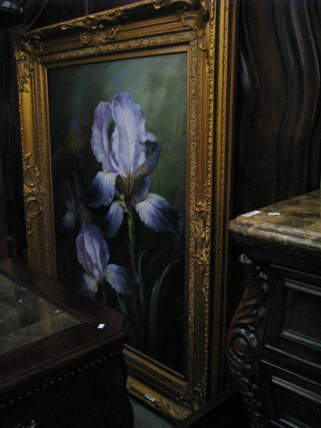 Appraisal: x Decorator Oil Painting Framed Iris